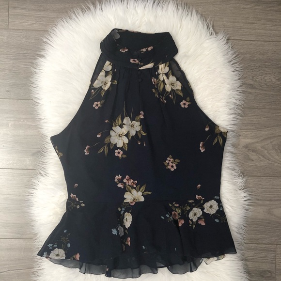 Joie Abbigayl Floral Silk Blouse Navy Top Sz 12 - Picture 3 of 7